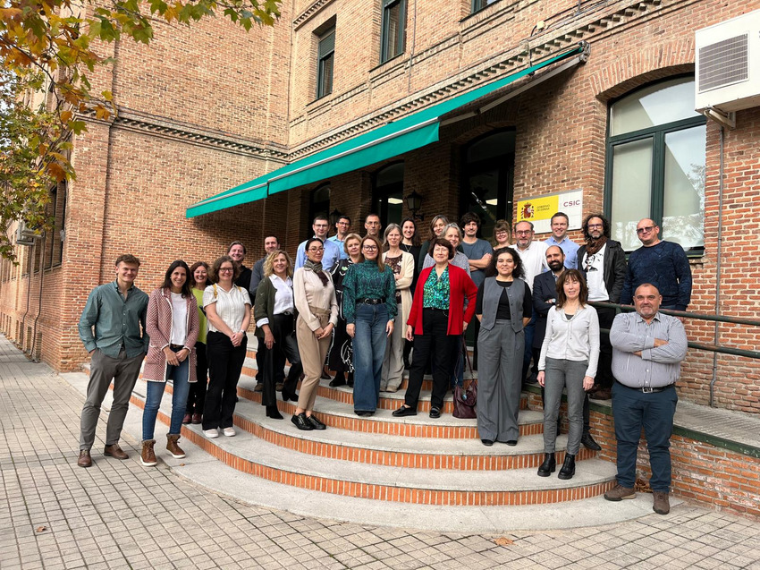 The OH-FINE consortium at the kick-off meeting in Madrid standing on the stairs infront of the CSIC building.